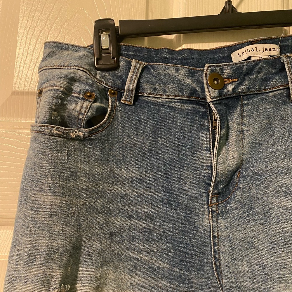 Tribal Light Blue Distressed Ankle Jeans - Picture 3 of 5